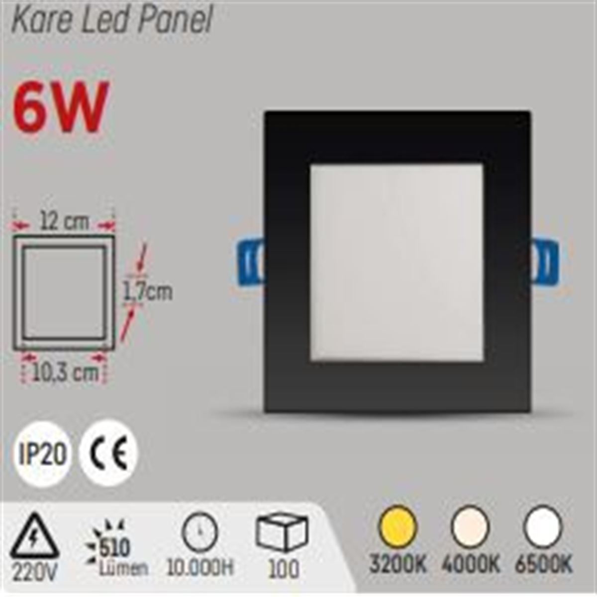 SİYAH KASA 6W.S.A.KARE  PANEL BEYAZ 1